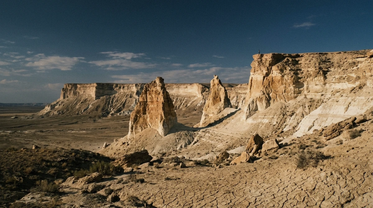 Limestone fangs rising from the valley floor at Bozzhyra, the landmark stop on a multi-day Mangystau tour from Aktau